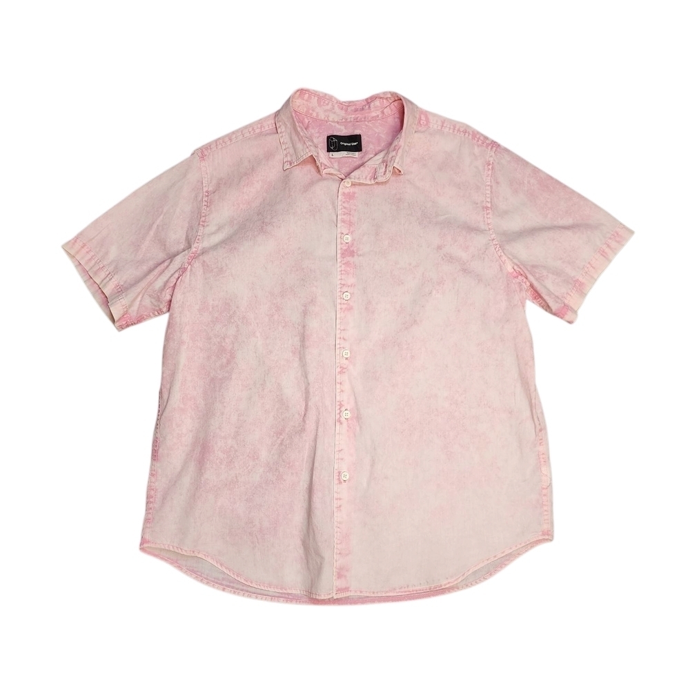 Original Use Pink Tie-Dye Short Sleeve Button Down Shirt Retro Summer Mens Sz L